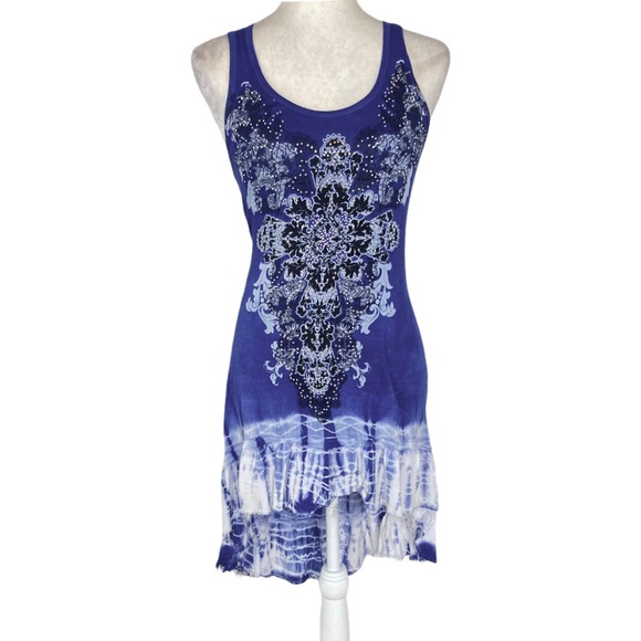 Vocal Dresses & Skirts - Vocal blue rhinestone tie dye graphic tank dress